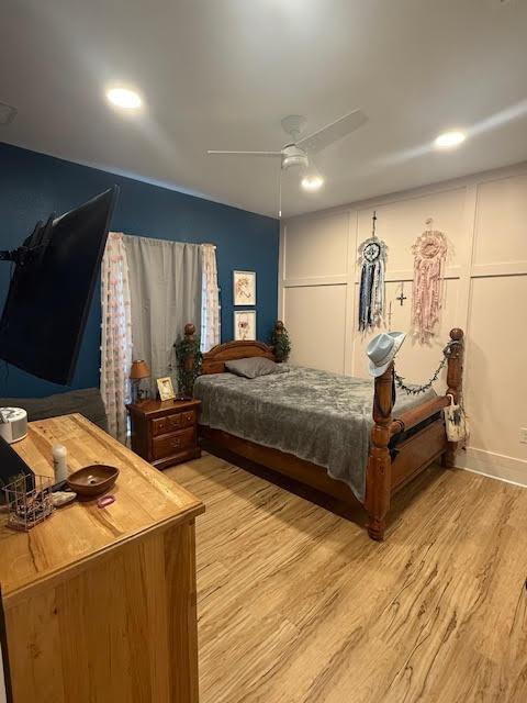 305 Goertz Dr, Red Rock, TX 78662 - bedroom with light wood-style floors and ceiling fan
