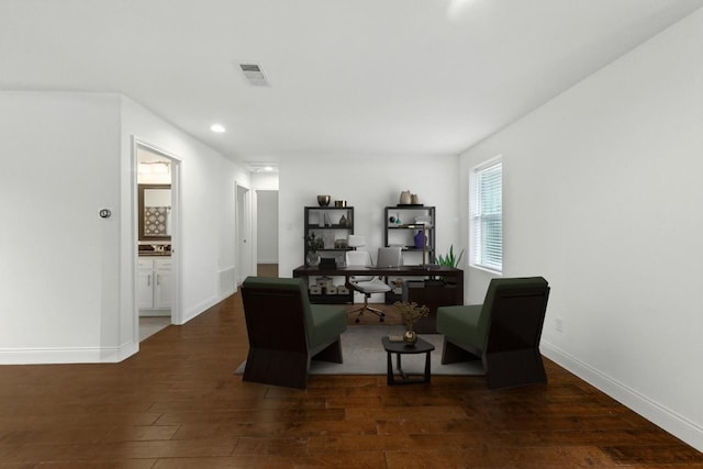 1612 Westmoor Dr, Austin, TX 78723 - living area with an office area, hardwood / wood-style floors, and recessed lighting