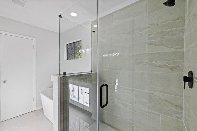 10001 Woodglen Dr, Austin, TX 78753 - bathroom with a shower stall, a soaking tub, and marble finish flooring