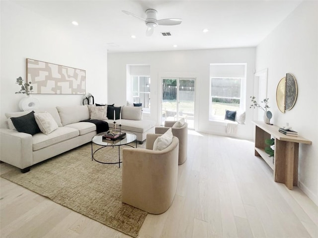4508 Chiappero Trl, Austin, TX 78731 - living area with light wood-style flooring, ceiling fan, and recessed lighting