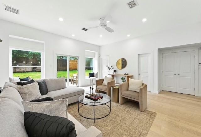 4508 Chiappero Trl, Austin, TX 78731 - living area with ceiling fan, recessed lighting, and light wood-type flooring