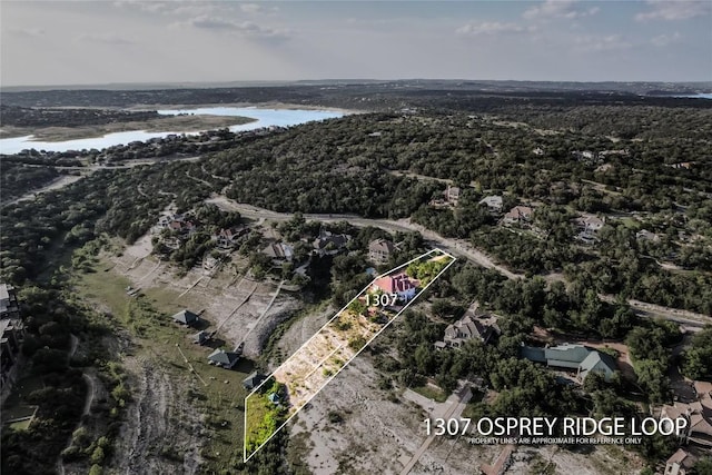 1307 Osprey Ridge Loop, Lago Vista, TX 78645 - view of property location with property parcel outlined and a large body of water