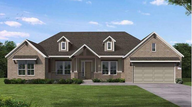 376 Double Eagle Ranch Dr, Cedar Creek, TX 78612 - view of front of house featuring driveway, brick siding, a front lawn, and a garage