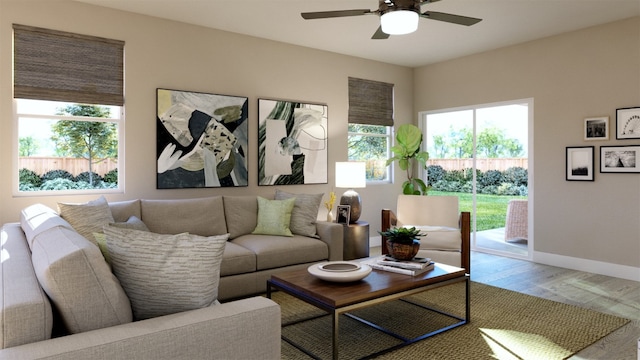 508 Bauer Loop, Liberty Hill, TX 78642 - living area with ceiling fan and wood finished floors