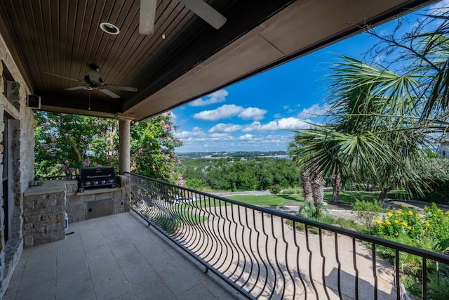 5120 Mansfield View Ct, Austin, TX 78732 - balcony with ceiling fan and exterior kitchen