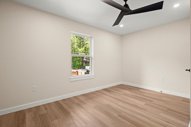 3704 Munson St Unit 1, Austin, TX 78721 - empty room with a ceiling fan, light wood-type flooring, and recessed lighting