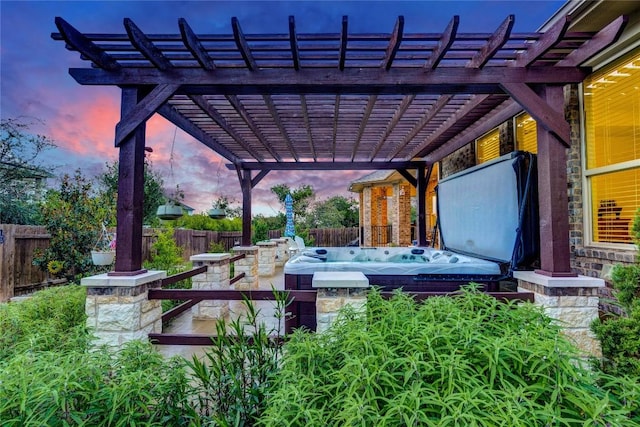 2817 Mossy Springs Dr, Leander, TX 78641 - fenced backyard featuring a hot tub and a pergola