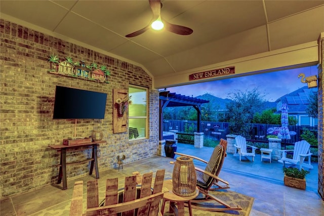 2817 Mossy Springs Dr, Leander, TX 78641 - fenced backyard featuring a patio, a ceiling fan, and a pergola