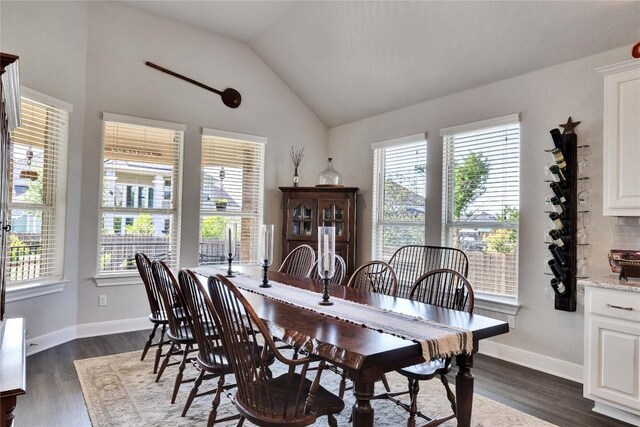 2817 Mossy Springs Dr, Leander, TX 78641 - dining space with lofted ceiling and dark wood-style floors