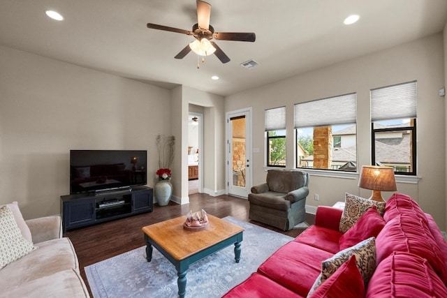 29 Prestonwood Cir, Lakeway, TX 78734 - living area with a ceiling fan, recessed lighting, and wood finished floors
