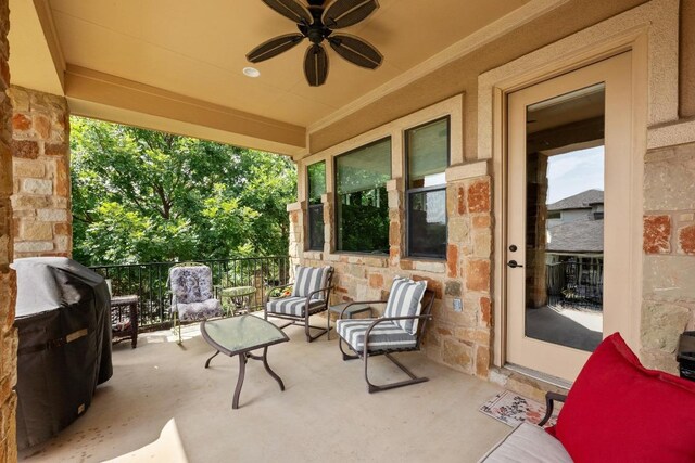29 Prestonwood Cir, Lakeway, TX 78734 - view of patio with a ceiling fan and grilling area
