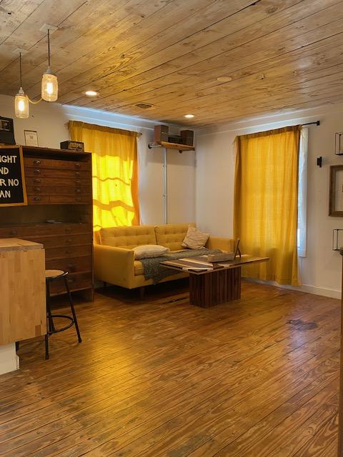 1305 Salina St Unit 1, Austin, TX 78702 - living room featuring wood ceiling and hardwood / wood-style floors