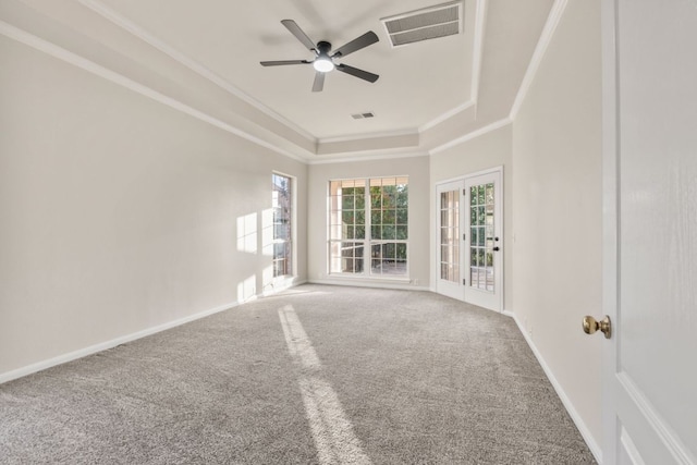 11208 Cedarcliffe Dr, Austin, TX 78750 - unfurnished room with a raised ceiling, ornamental molding, carpet, and ceiling fan