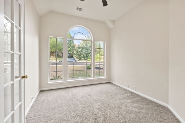 11208 Cedarcliffe Dr, Austin, TX 78750 - carpeted empty room with lofted ceiling and a ceiling fan