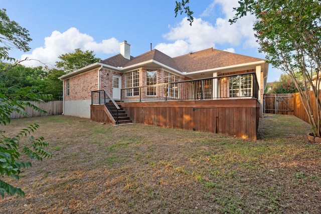11208 Cedarcliffe Dr, Austin, TX 78750 - back of property featuring a chimney, a fenced backyard, brick siding, and a shingled roof