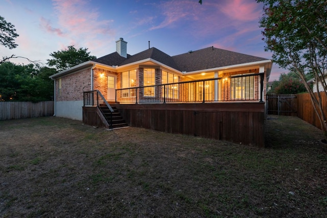 11208 Cedarcliffe Dr, Austin, TX 78750 - back of property featuring a chimney, a fenced backyard, brick siding, and stairway