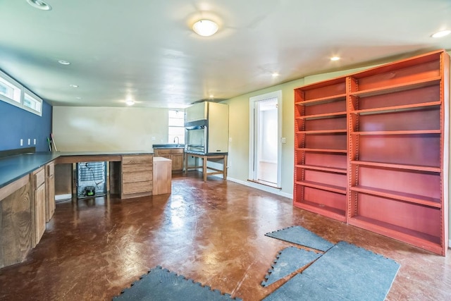 15102 Iowa St, Austin, TX 78734 - kitchen with recessed lighting, finished concrete flooring, and built in features