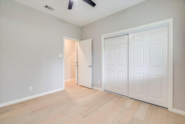 9110 Scotsman Dr, Austin, TX 78750 - unfurnished bedroom with light wood-type flooring, a closet, and a ceiling fan
