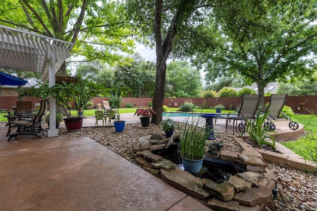 35 Forest Mesa, Round Rock, TX 78664 - fenced backyard with a pergola and a patio area