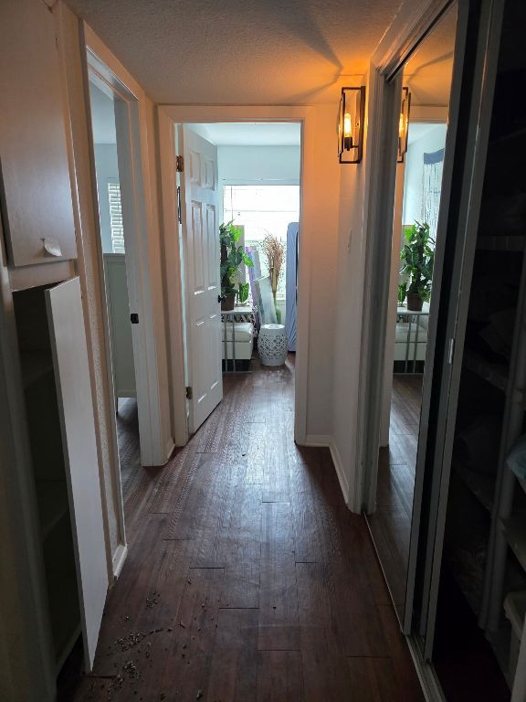 2124 Burton Dr Unit 116, Austin, TX 78741 - hall featuring dark wood-style floors and baseboards