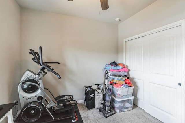 18430 Stevie Ray Dr, Round Rock, TX 78664 - exercise room with carpet and a ceiling fan
