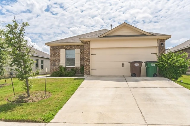 18430 Stevie Ray Dr, Round Rock, TX 78664 - view of front facade featuring brick siding, concrete driveway, an attached garage, and a front yard