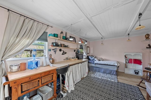 404 E 9th Ave, Belton, TX 76513 - bedroom with wood finished floors, ornamental molding, and wood ceiling