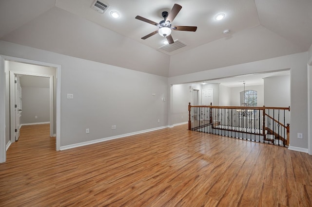1116 Castle Path, Round Rock, TX 78681 - empty room featuring lofted ceiling, light wood-style floors, a ceiling fan, and a smoke detector