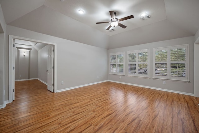 1116 Castle Path, Round Rock, TX 78681 - unfurnished room with a ceiling fan, light wood-style flooring, and vaulted ceiling