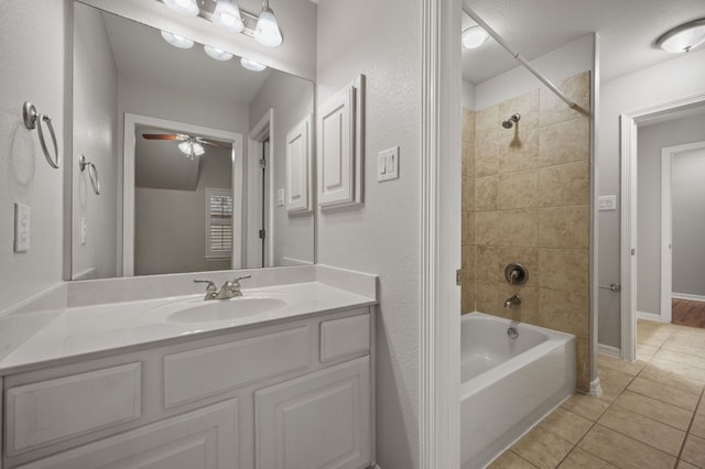 1116 Castle Path, Round Rock, TX 78681 - bathroom with vanity, a ceiling fan, tile patterned floors, and bathtub / shower combination
