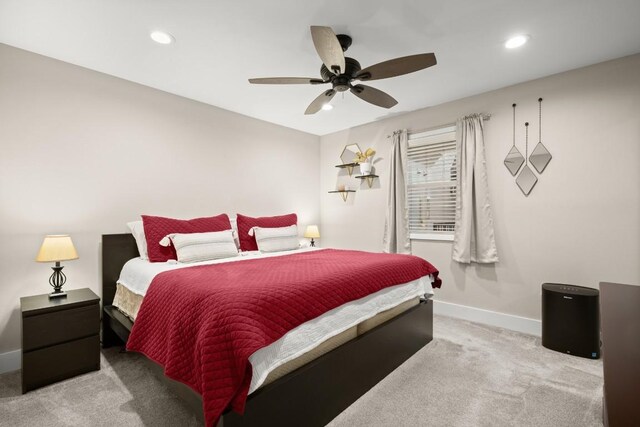 935 La Posada Dr Unit 148, Austin, TX 78752 - bedroom featuring recessed lighting, carpet floors, and a ceiling fan