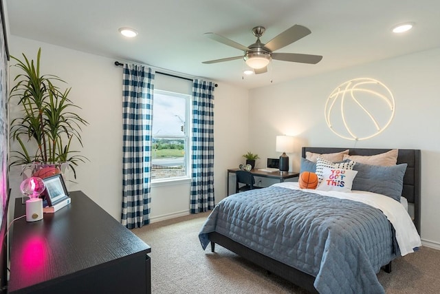 1425 Purple Martin Dr, Pflugerville, TX 78660 - bedroom featuring carpet, recessed lighting, and a ceiling fan