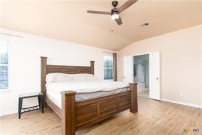 5516 Birmingham Dr, Killeen, TX 76542 - bedroom with vaulted ceiling, light wood finished floors, and a ceiling fan