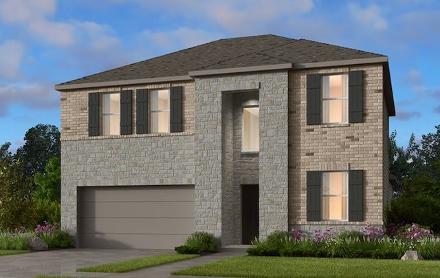 4003 Wynn Rd, Hutto, TX 78634 - view of front of house featuring an attached garage, driveway, and stone siding