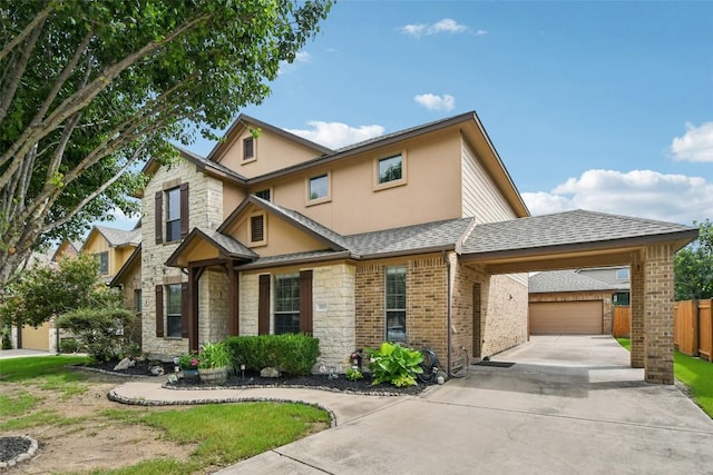 3713 Glastonbury Trl, Pflugerville, TX 78660 - traditional home featuring concrete driveway, stucco siding, an attached garage, brick siding, and a shingled roof