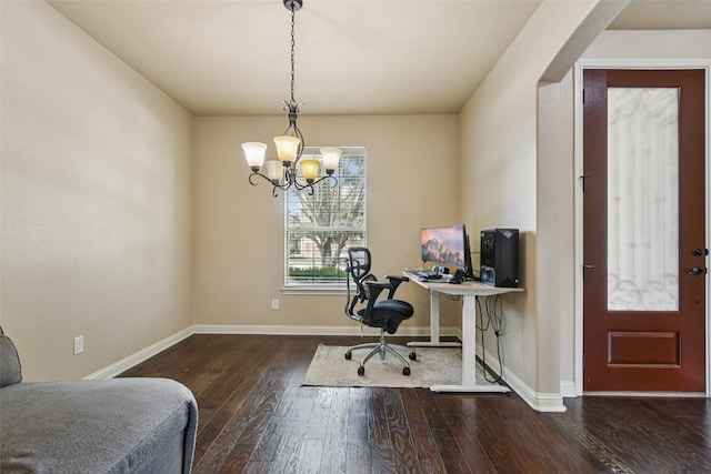 3713 Glastonbury Trl, Pflugerville, TX 78660 - office featuring hardwood / wood-style floors and a chandelier