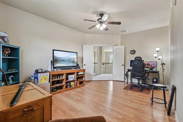 3713 Glastonbury Trl, Pflugerville, TX 78660 - office featuring light wood-style floors and a ceiling fan