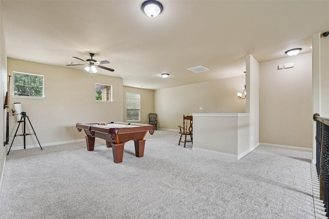 3713 Glastonbury Trl, Pflugerville, TX 78660 - recreation room featuring carpet floors, billiards table, and a ceiling fan