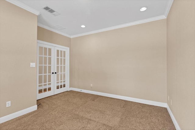 301 Wye Oak St, Austin, TX 78748 - carpeted spare room with french doors, ornamental molding, and recessed lighting