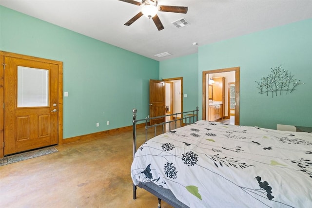 267 Corral Rd, Smithville, TX 78957 - bedroom with finished concrete flooring and ceiling fan