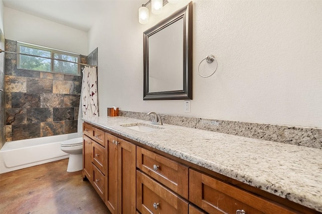 267 Corral Rd, Smithville, TX 78957 - bathroom featuring vanity, shower / bath combination with curtain, and finished concrete floors