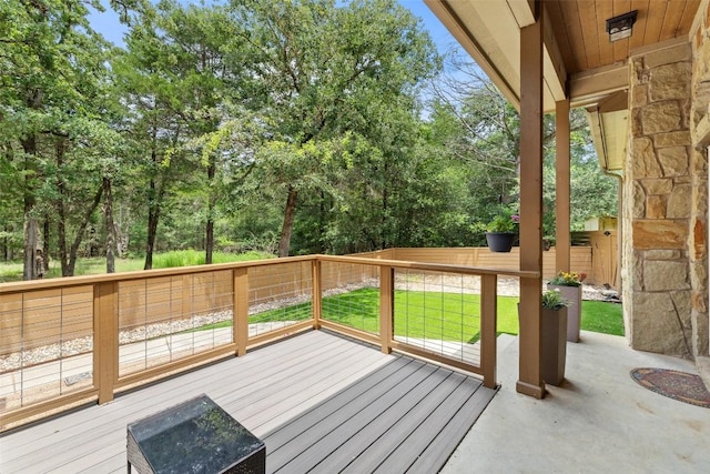 267 Corral Rd, Smithville, TX 78957 - deck featuring a fenced backyard and view of wooded area