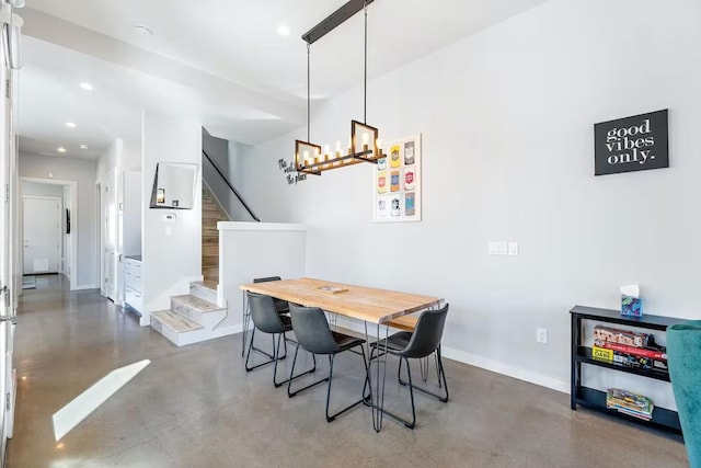 4314 Jinx Ave Unit A, Austin, TX 78745 - dining space featuring stairs, concrete floors, a chandelier, and recessed lighting