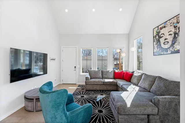 4314 Jinx Ave Unit A, Austin, TX 78745 - living area featuring high vaulted ceiling and recessed lighting
