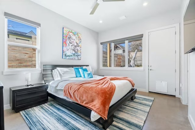 4314 Jinx Ave Unit A, Austin, TX 78745 - bedroom featuring concrete flooring, recessed lighting, and a ceiling fan