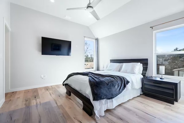 4314 Jinx Ave Unit A, Austin, TX 78745 - bedroom featuring vaulted ceiling, light wood finished floors, and a ceiling fan