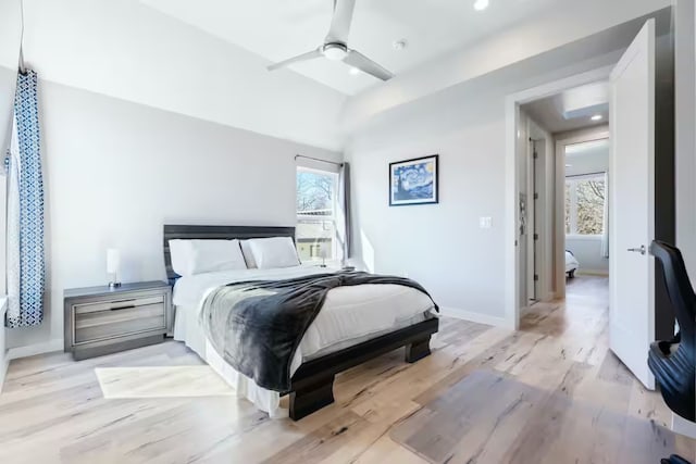 4314 Jinx Ave Unit A, Austin, TX 78745 - bedroom featuring light wood-style flooring, ceiling fan, and recessed lighting