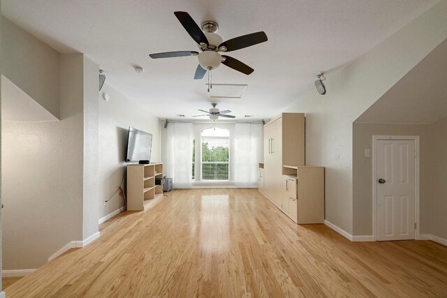 19709 Vilamoura St, Pflugerville, TX 78660 - unfurnished living room featuring light wood-type flooring and ceiling fan