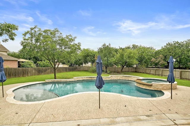 19709 Vilamoura St, Pflugerville, TX 78660 - view of pool with a fenced backyard, a patio, and a pool with connected hot tub