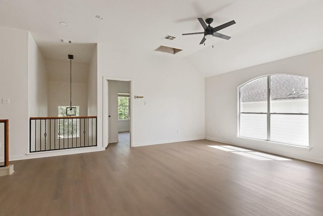 811 Zappa Dr, Cedar Park, TX 78613 - spare room with wood finished floors, ceiling fan, and high vaulted ceiling